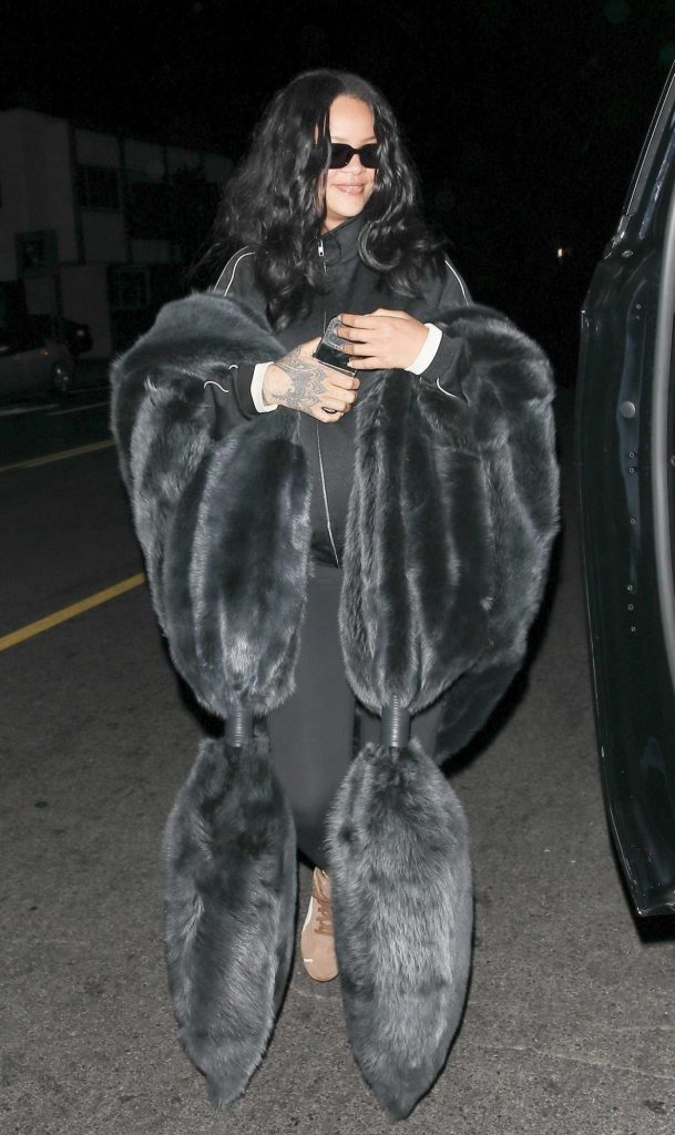 Rihanna in a Black Fur Coat