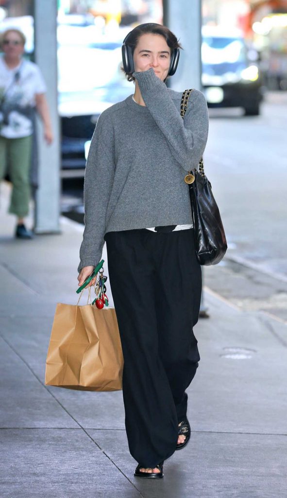 Zoey Deutch in a Grey Sweater