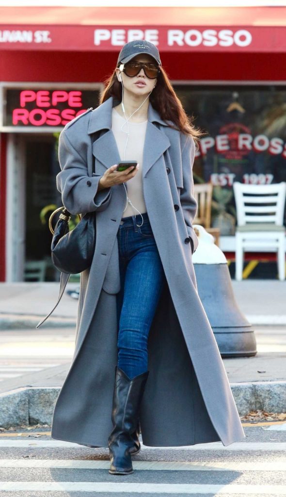 Eiza Gonzalez in a Grey Coat