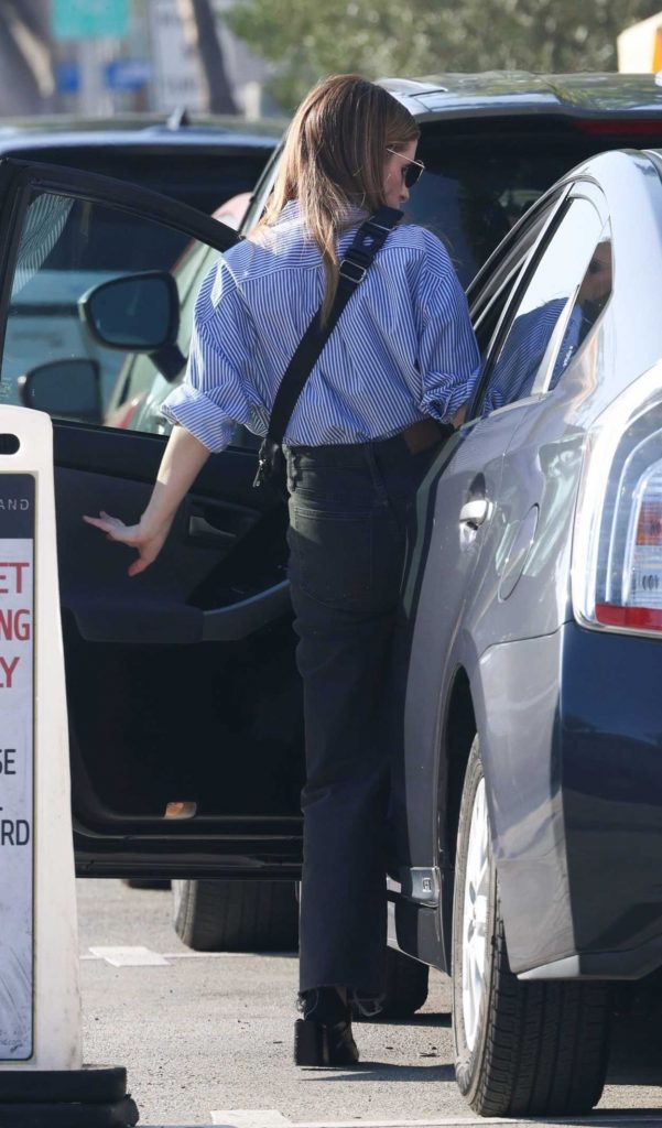 Anna Kendrick in a Blue Striped Shirt