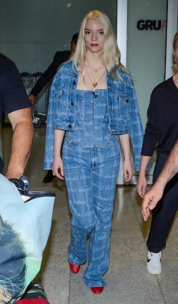 Anya Taylor-Joy in a Blue Pantsuit