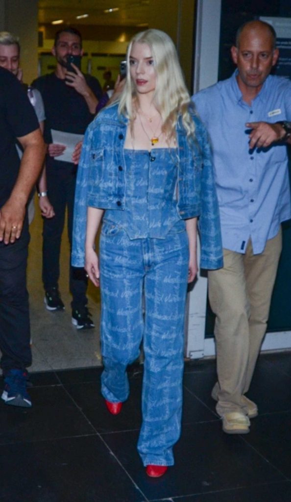 Anya Taylor-Joy in a Blue Pantsuit