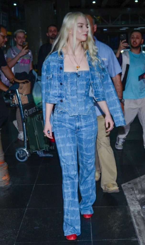 Anya Taylor-Joy in a Blue Pantsuit