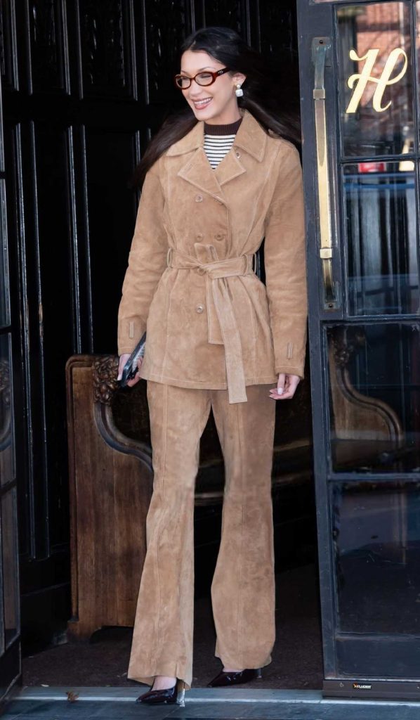 Bella Hadid in a Tan Pantsuit