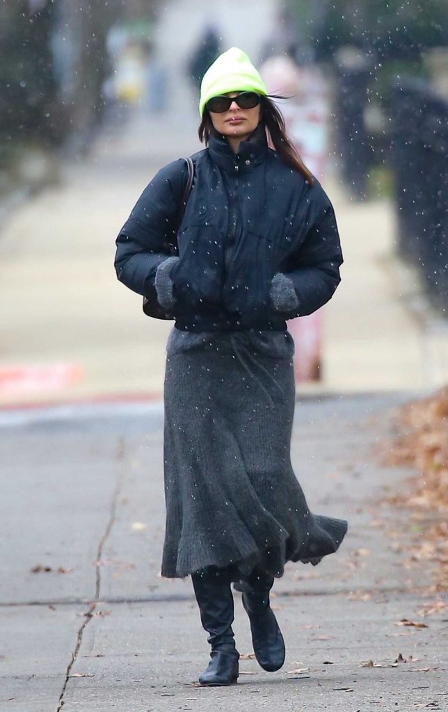 Emily Ratajkowski in a Neon Green Beanie Hat