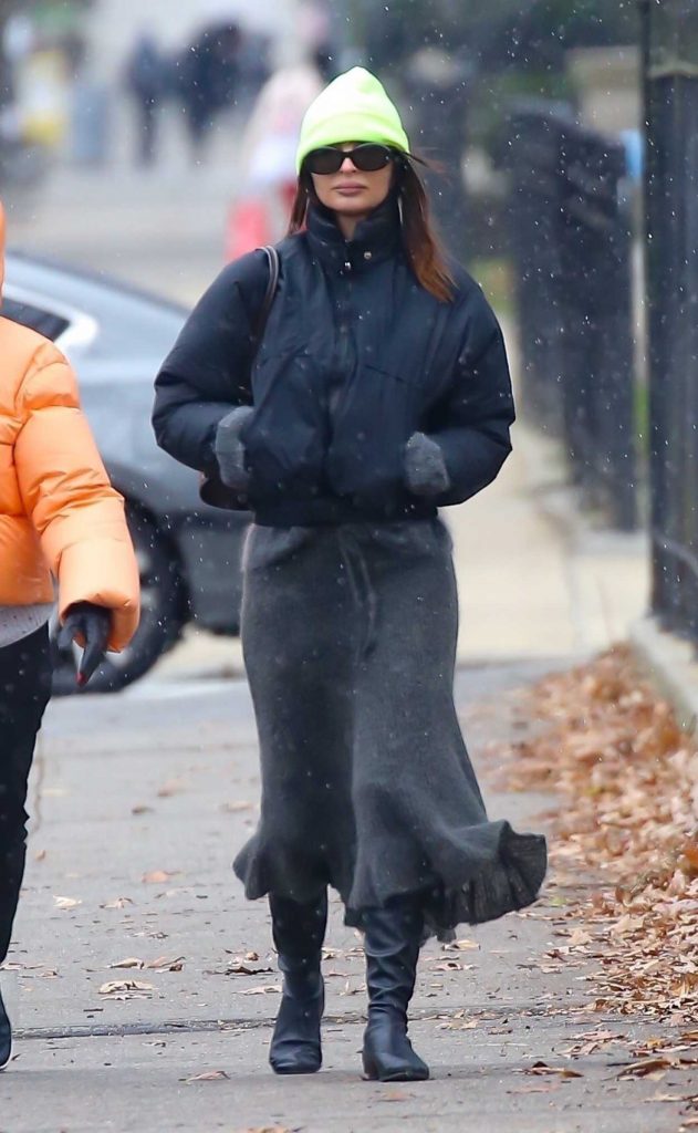 Emily Ratajkowski in a Neon Green Beanie Hat