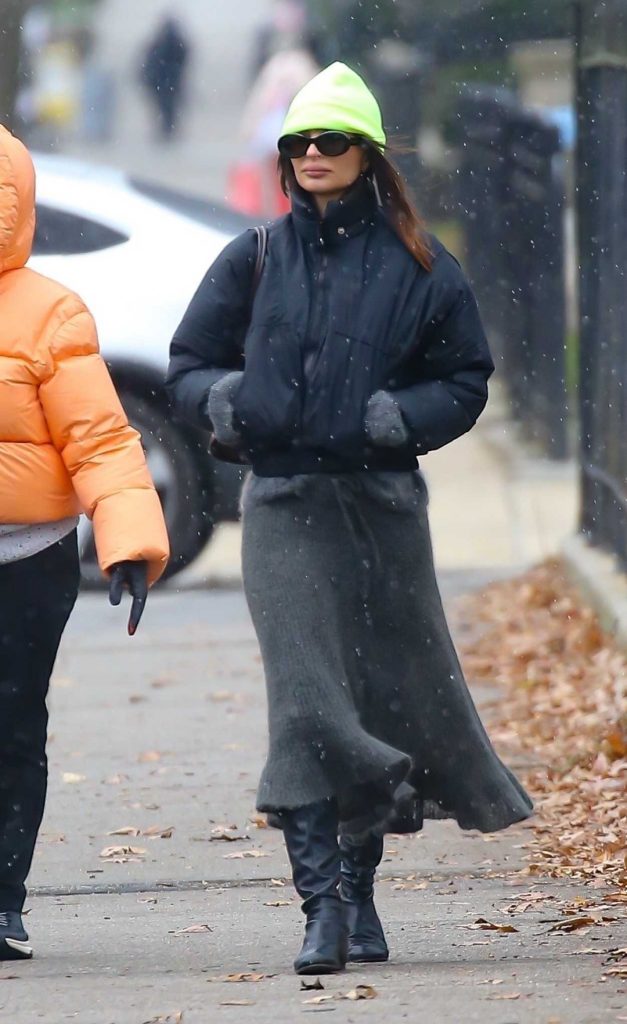 Emily Ratajkowski in a Neon Green Beanie Hat