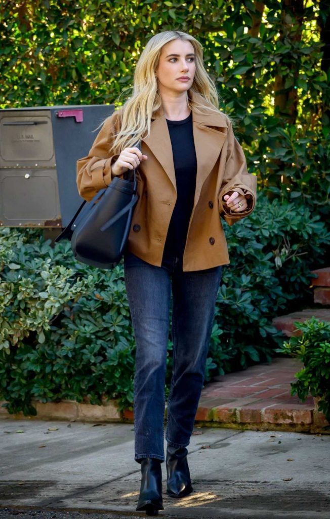 Emma Roberts in a Caramel Coloured Jacket