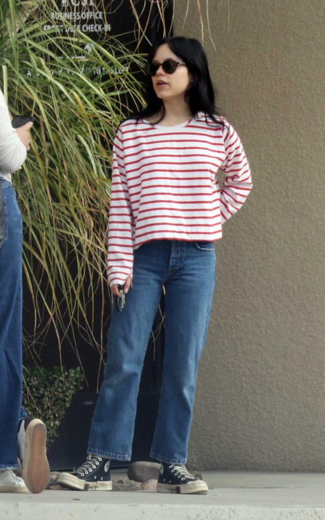 Jenna Ortega in a Striped Long Sleeves T-Shirt