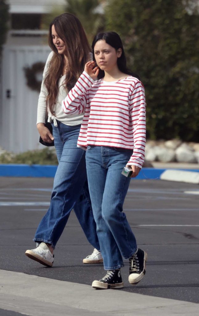 Jenna Ortega in a Striped Long Sleeves T-Shirt