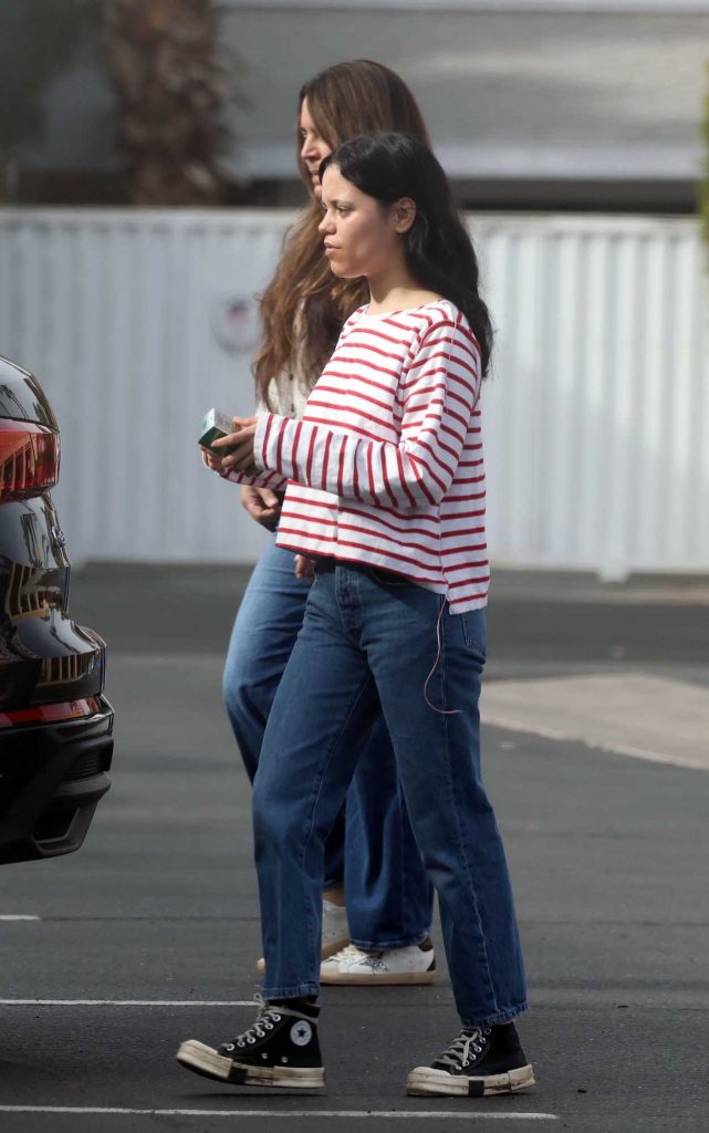 Jenna Ortega in a Striped Long Sleeves T-Shirt