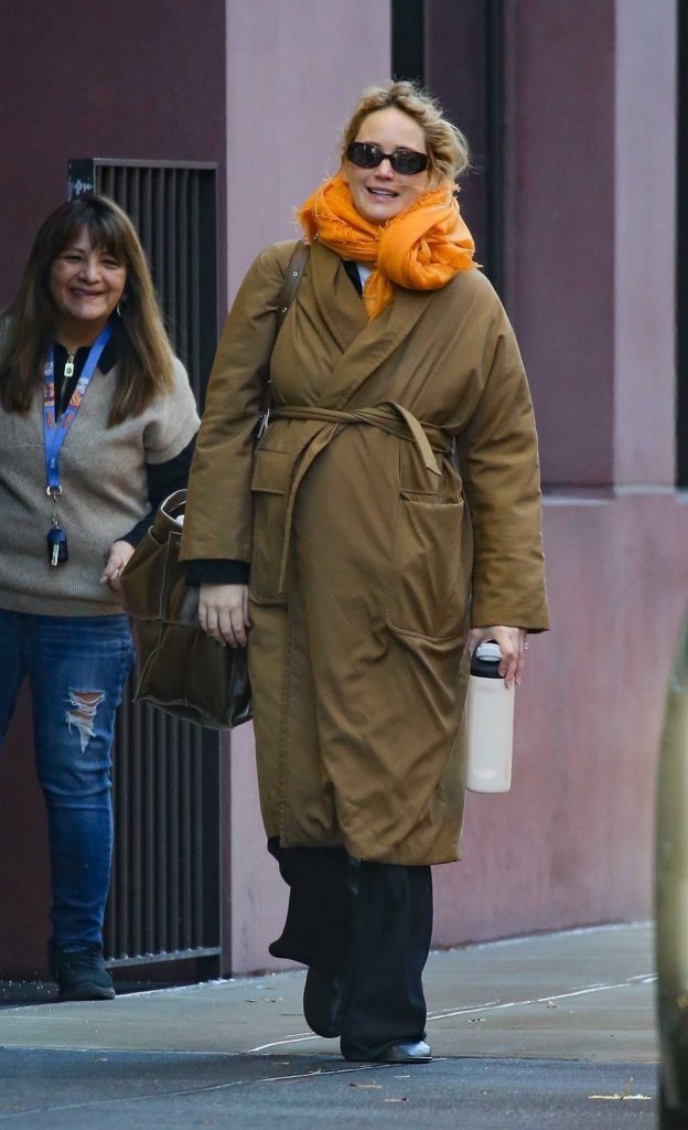 Jennifer Lawrence in a Caramel Coloured Coat