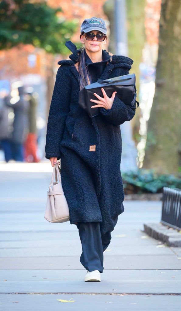 Katie Holmes in a Blue Faux Fur Coat