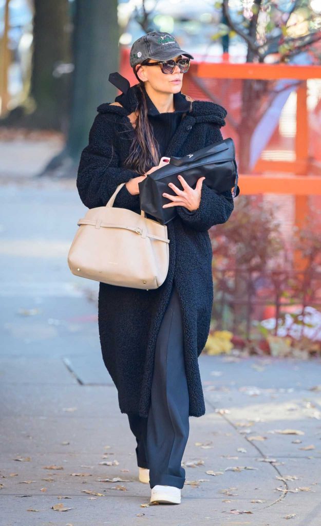 Katie Holmes in a Blue Faux Fur Coat