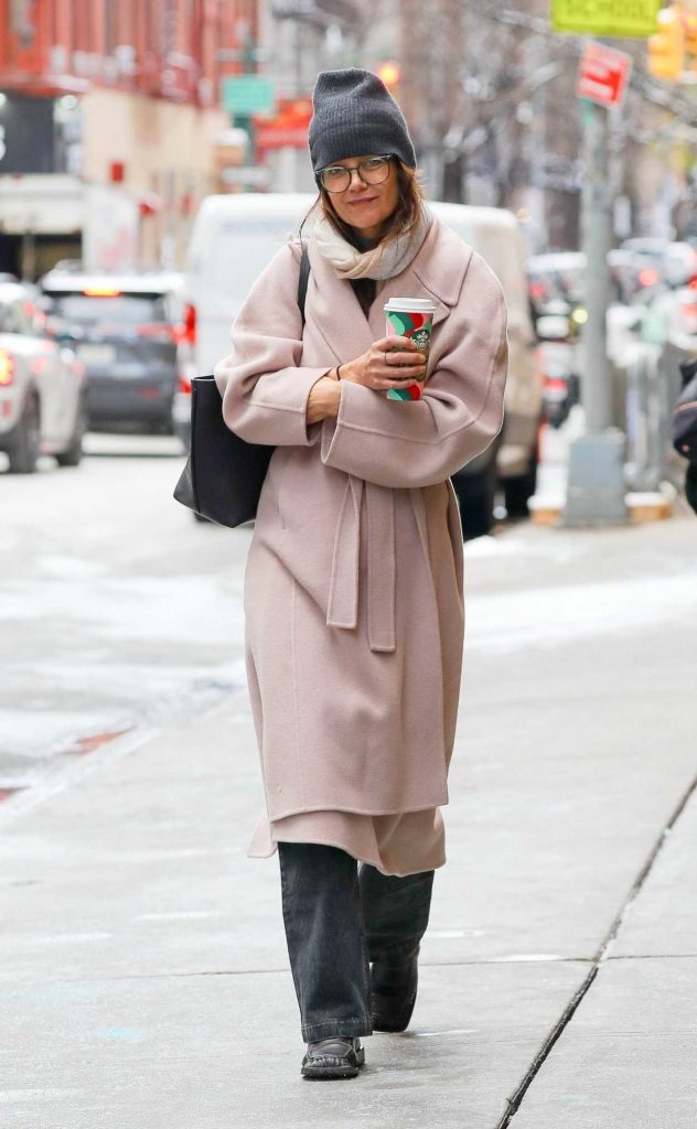 Katie Holmes in a Pink Coat