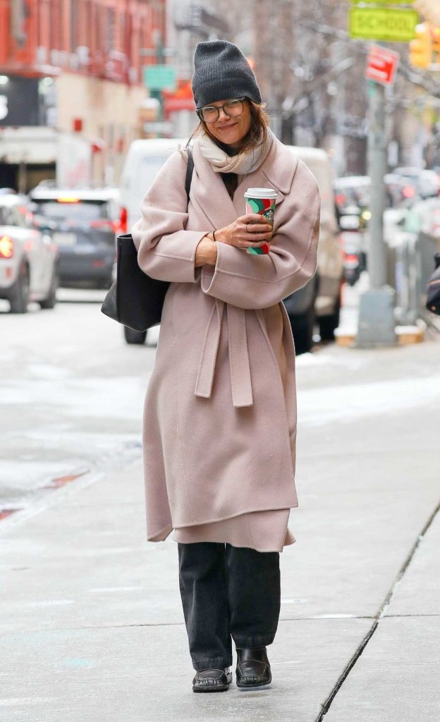 Katie Holmes in a Pink Coat