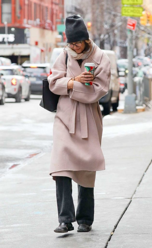 Katie Holmes in a Pink Coat