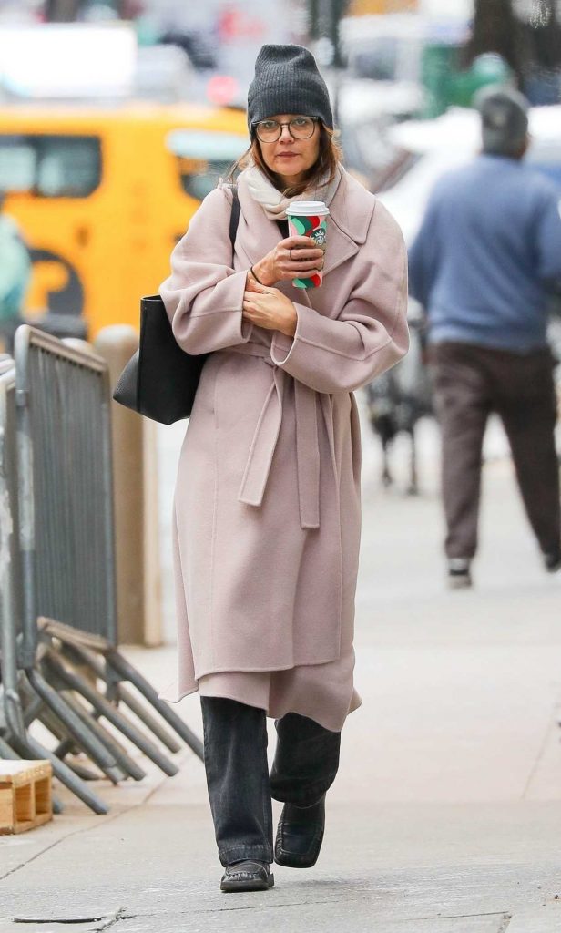 Katie Holmes in a Pink Coat