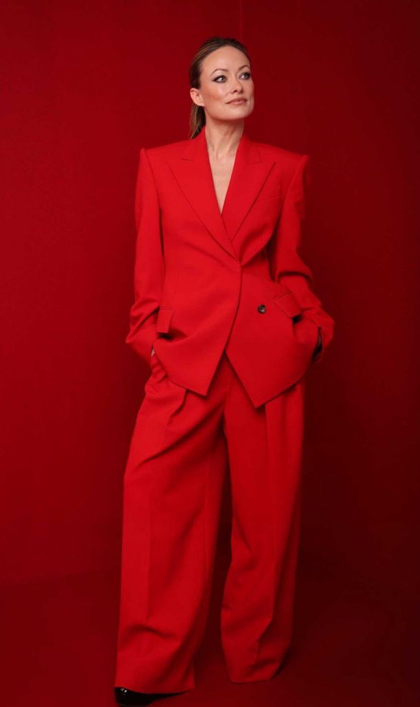 Olivia Wilde in a Red Pantsuit