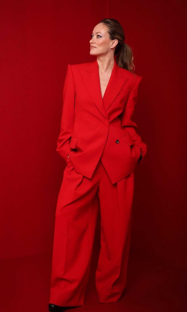 Olivia Wilde in a Red Pantsuit