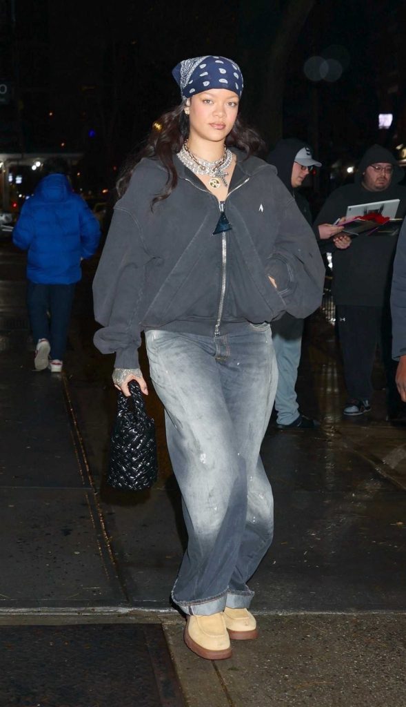 Rihanna in a Grey Oversized Hoodie