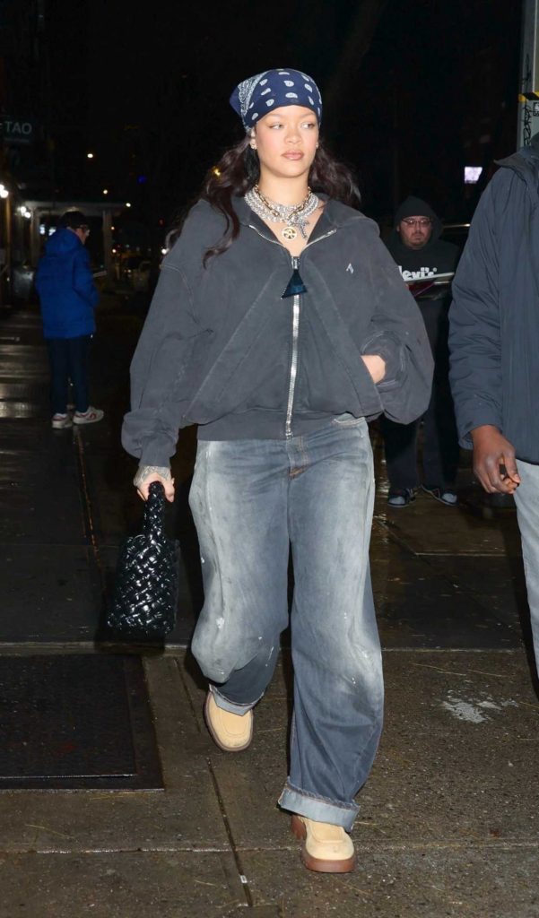 Rihanna in a Grey Oversized Hoodie