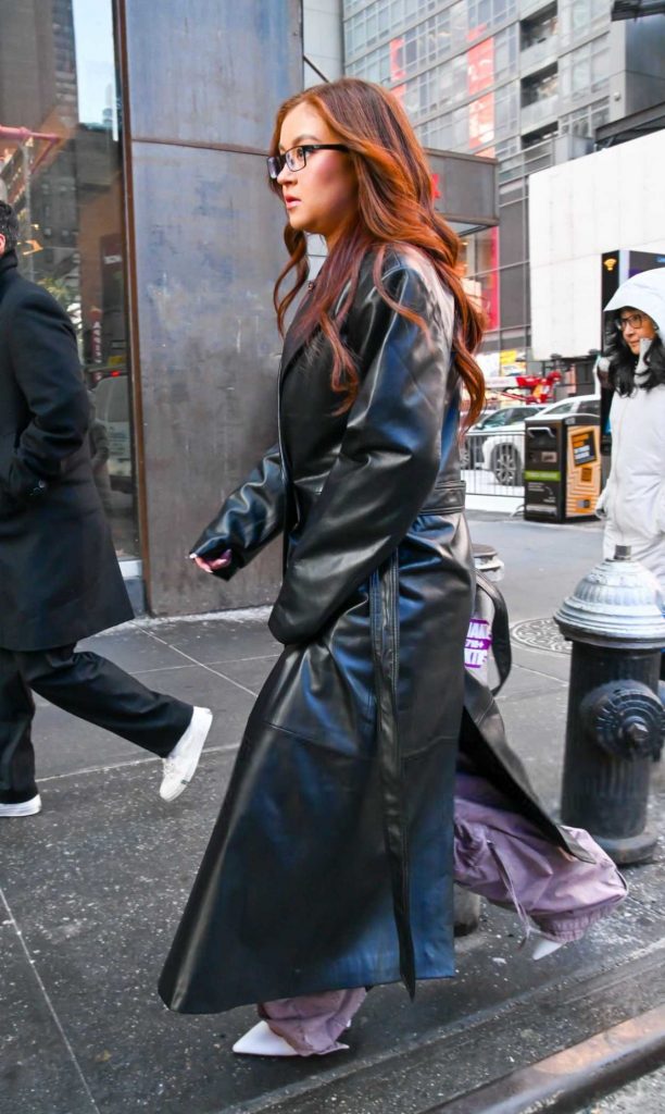 Anna Cathcart in a Black Leather Coat