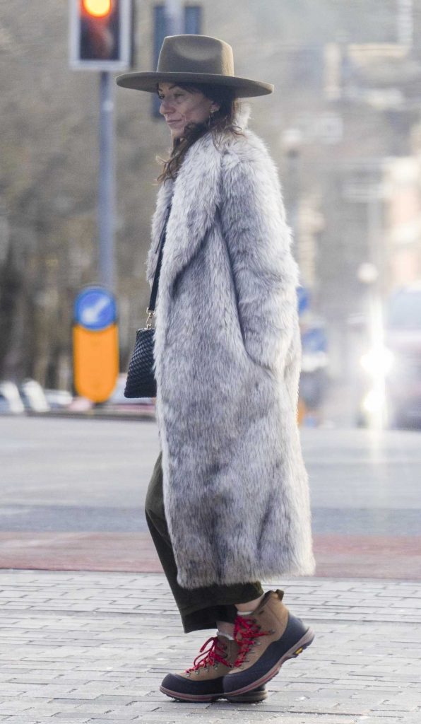 Davina McCall in a Grey Fur Coat