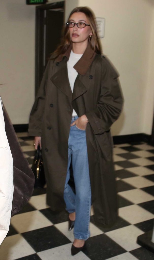 Hailey Bieber in a Brown Trench Coat