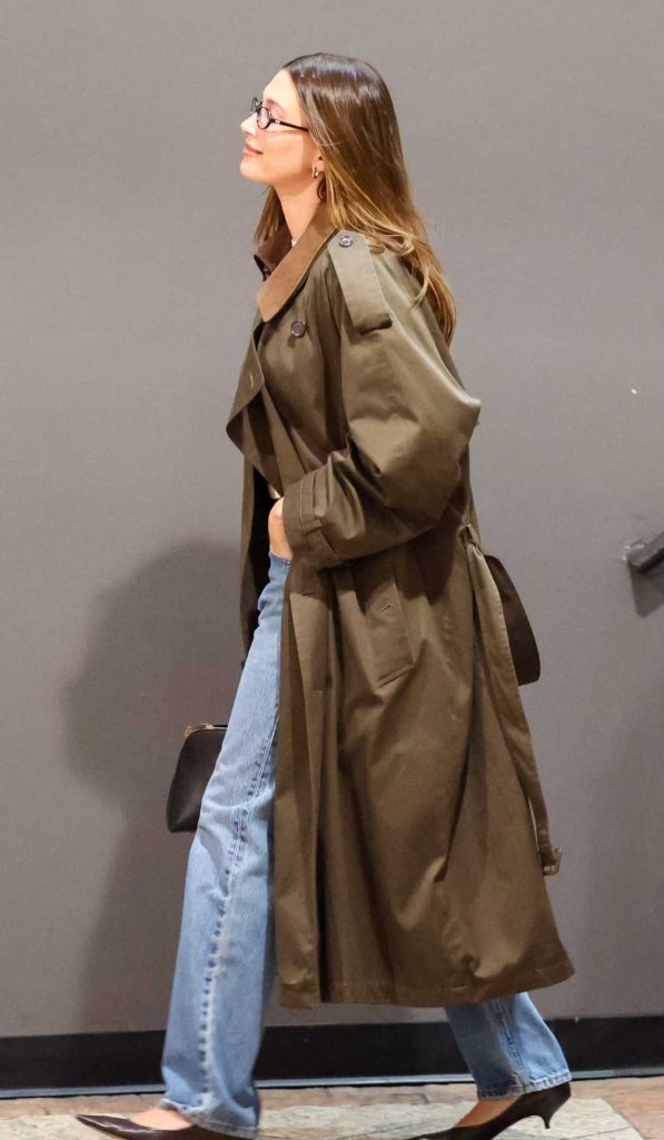 Hailey Bieber in a Brown Trench Coat