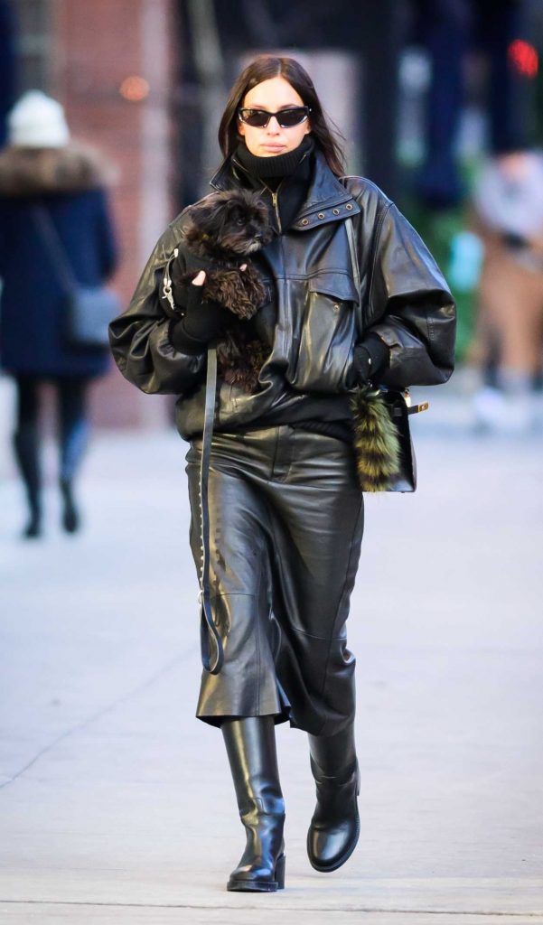 Irina Shayk in a Black Leather Ensemble