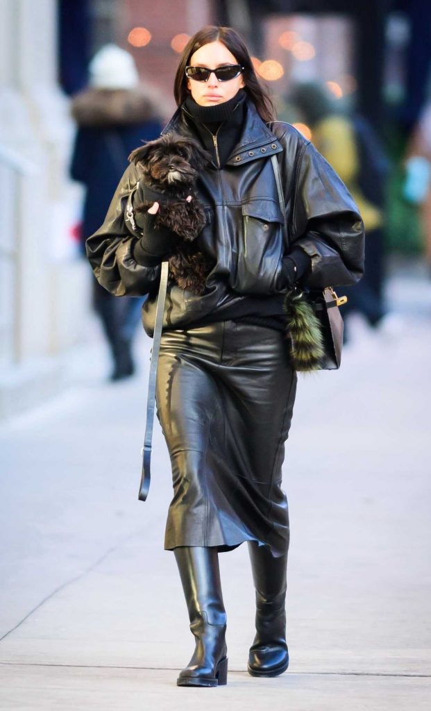 Irina Shayk in a Black Leather Ensemble