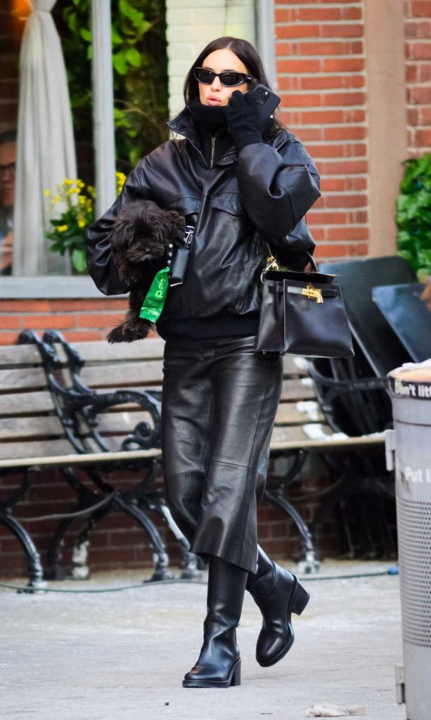 Irina Shayk in a Black Leather Ensemble