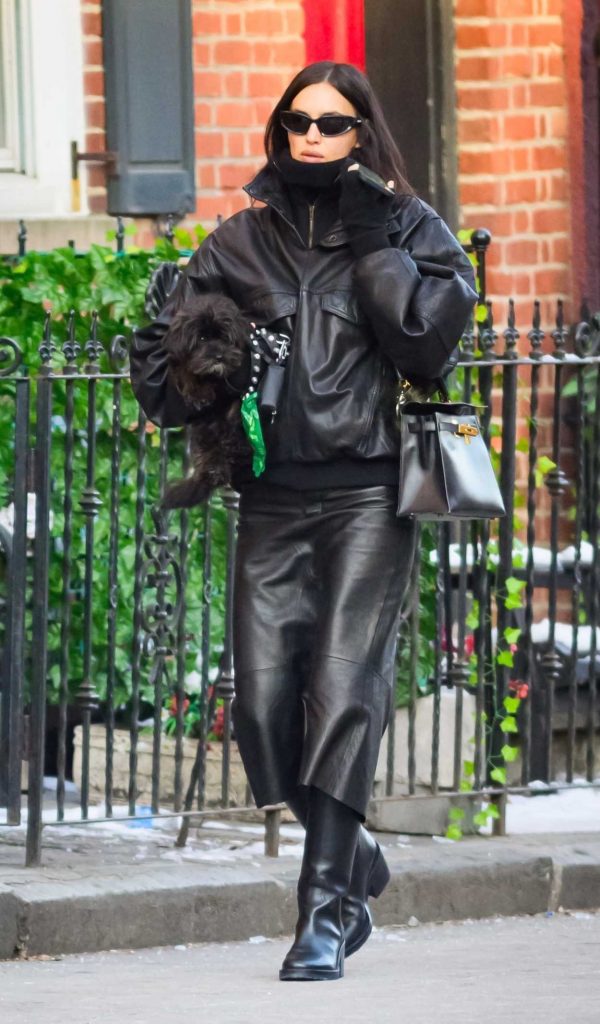 Irina Shayk in a Black Leather Ensemble