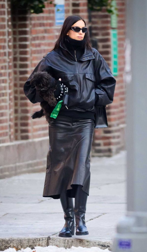 Irina Shayk in a Black Leather Ensemble