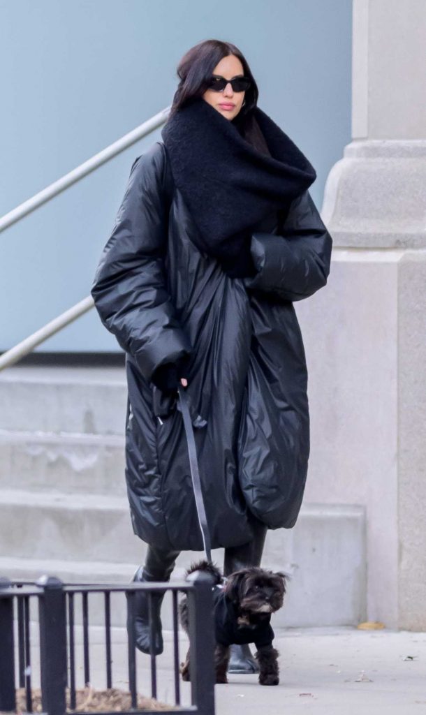 Irina Shayk in a Black Puffer Coat