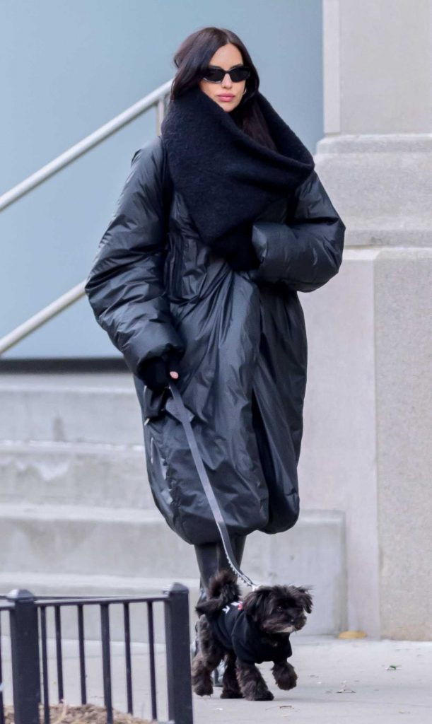 Irina Shayk in a Black Puffer Coat