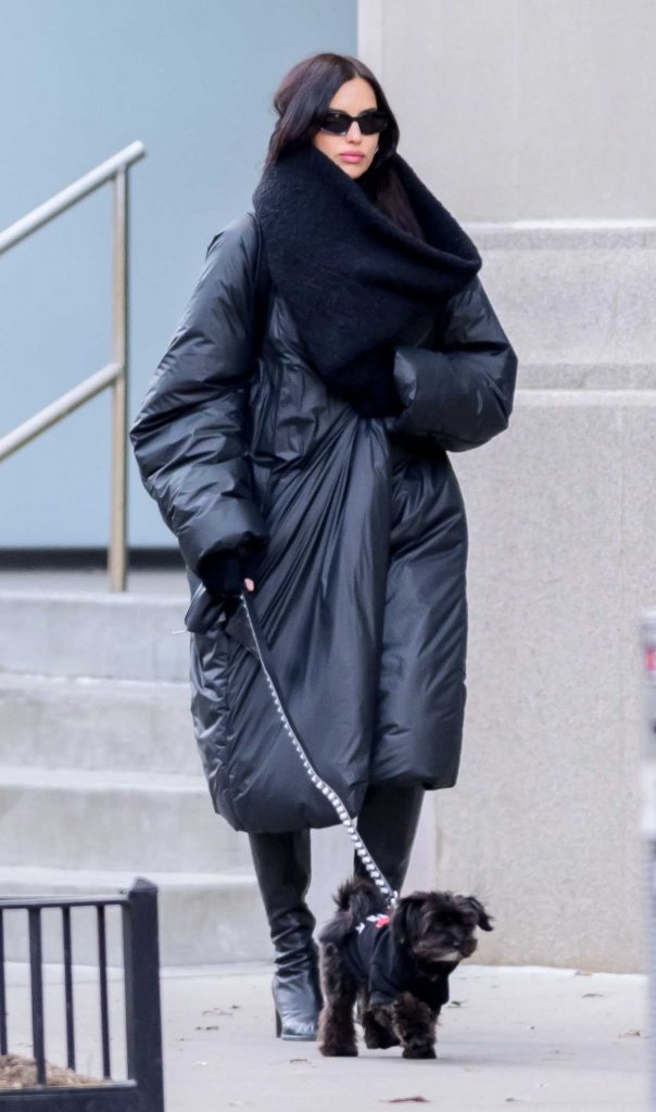 Irina Shayk in a Black Puffer Coat