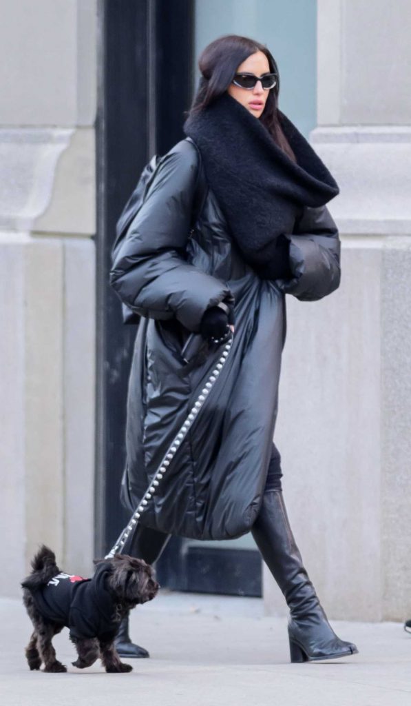 Irina Shayk in a Black Puffer Coat