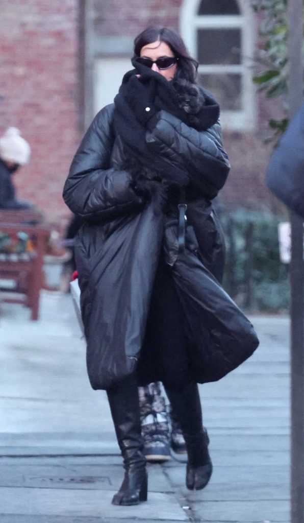 Irina Shayk in a Black Puffer Coat