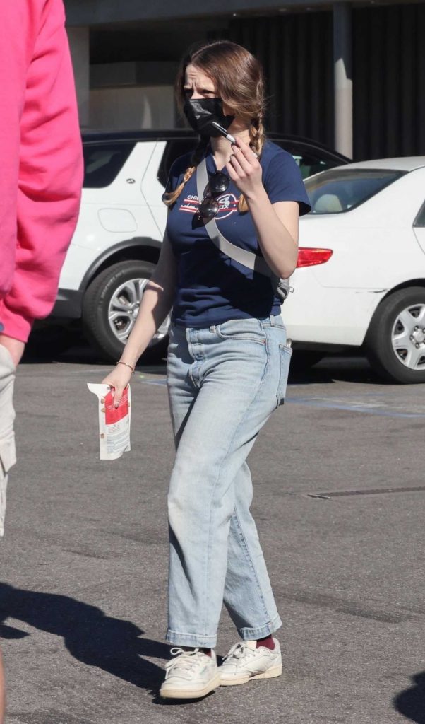 Joey King in a Black Protective Mask