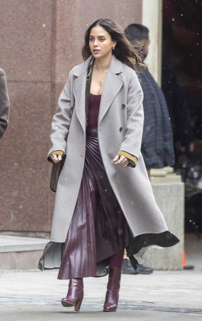 Melissa Barrera in a Grey Coat