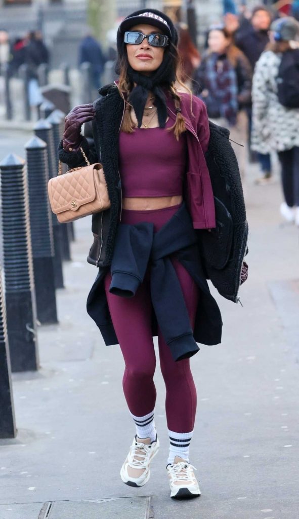 Myleene Klass in a Burgundy Workout Ensemble