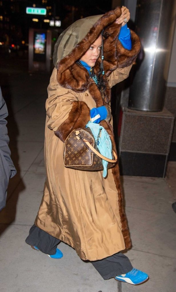 Rihanna in a Beige Fur Coat