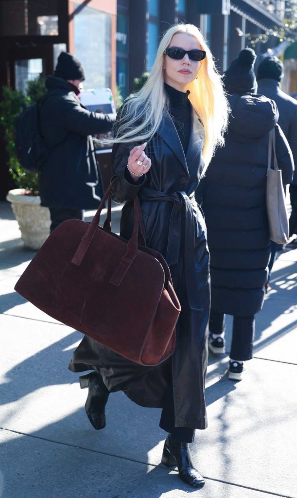 Anya Taylor-Joy in a Black Leather Coat