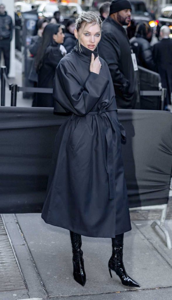 Elsa Hosk in a Black Trench Coat