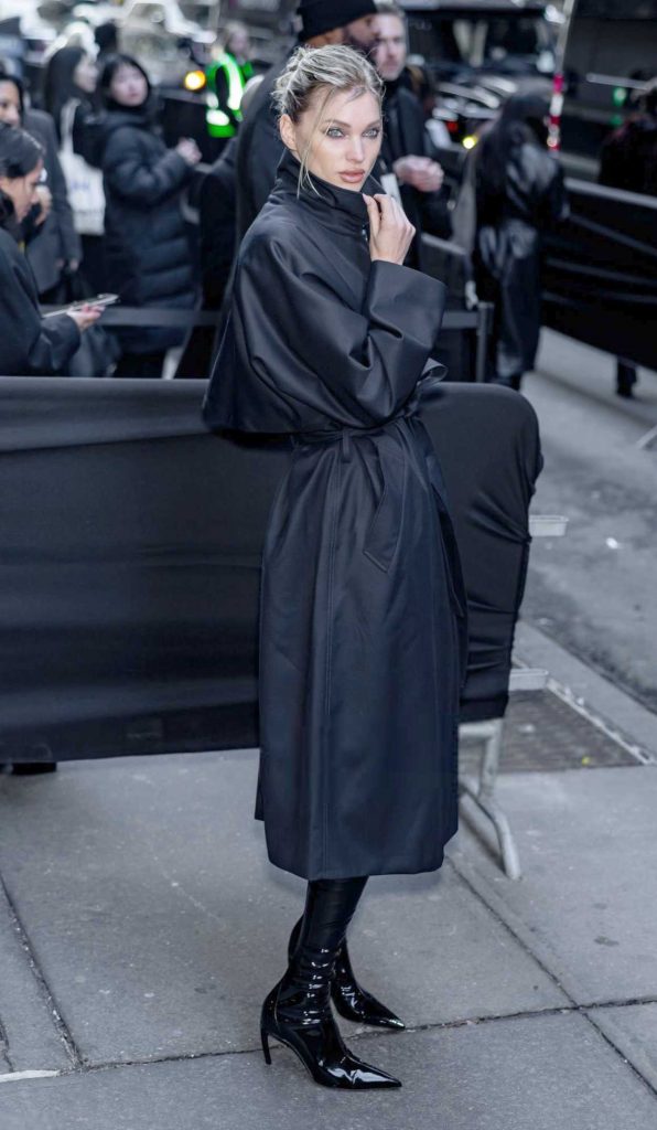 Elsa Hosk in a Black Trench Coat