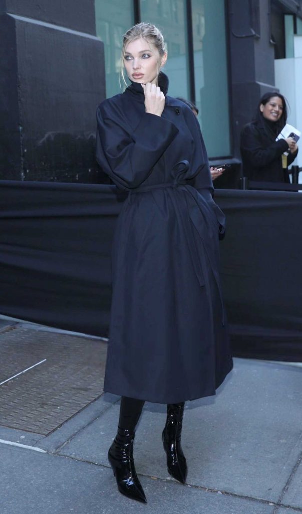 Elsa Hosk in a Black Trench Coat