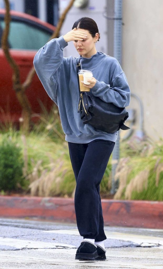 Lucy Hale in a Grey Sweatshirt