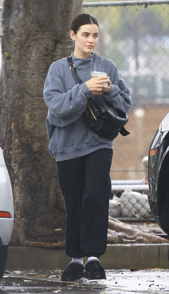 Lucy Hale in a Grey Sweatshirt